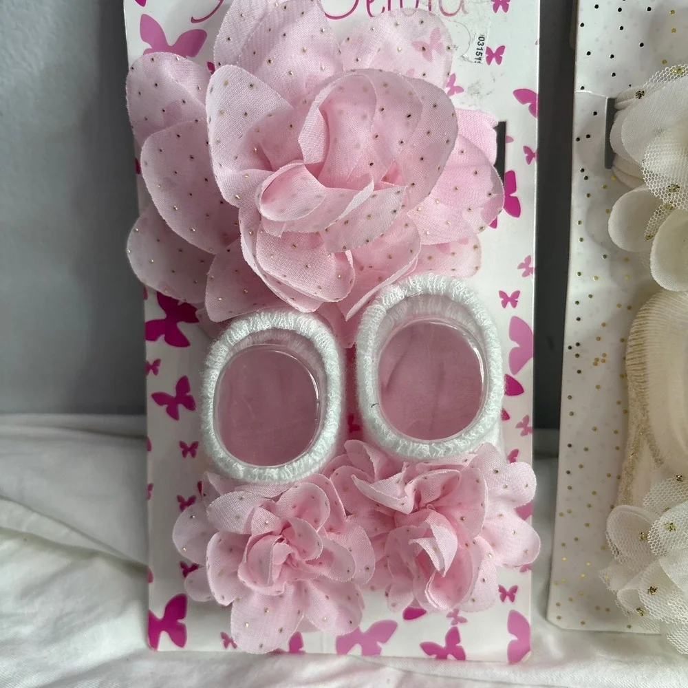 Baby Headbands Socks Gift Set Newborn Girl Flower Lace Infant Booties Headwear